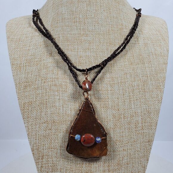 Vintage Handcrafted Wire Wrapped 2.5" Pendant 18" Necklace - Picture 1 of 7